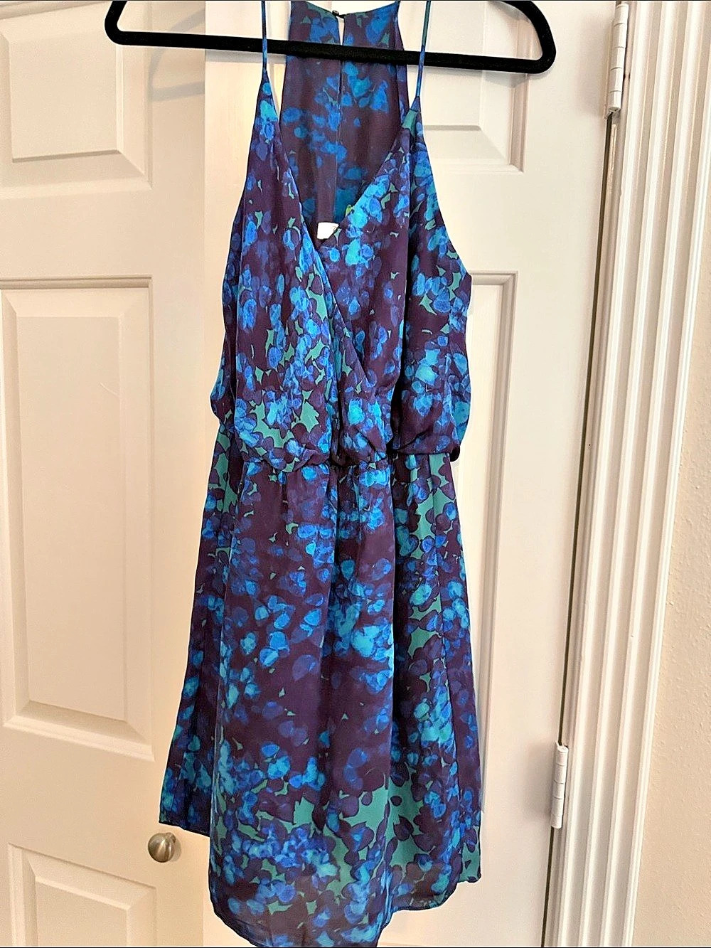 Parker Blue Floral Print Halter Silk Mini Dress Blue & Purple Medium